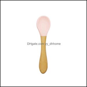 Spoons Wooden Handle Baby Bamboo Fork Sile Wood Spoon Toddlers Infant Feeding Accessories Organic Bpa Food Gradevtmtl1542 Drop Delive Dh8Qh