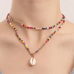Pendant Necklaces Summer Boho Double Layer Punk Colorful Rice Beads Shell Necklace For Women Jewelry Accessories