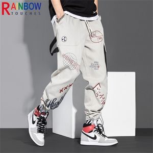 Męskie spodnie Rainbowtouchs sport luźne trening spodni Męscy Hip Hop Graffiti Fashion Casual Printing Cropped Cargo 220827