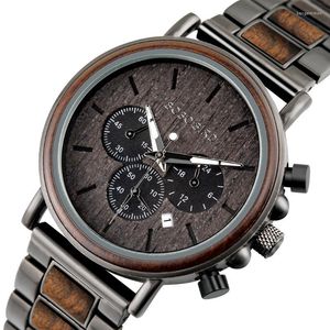 Relógios de pulso Bobo Bird Men's Watches for Men Quartz assistir Handmade Wooden metal man Luxury Male Watchwatch Wood Clock Wrist Timepieces