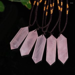 H￤nge halsband naturliga rosrosa kvarts dubbelpunkt pendel chakra ￤delsten helande kristaller halsband