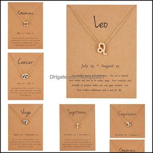 Pendant Necklaces Female Elegant Star Zodiac Sign 12 Constellation Charm Gold Chain Choker For Women Jewelry Cardboard Drop Delivery Dhxiu