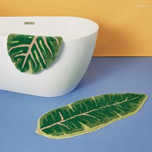 Tapetes de folhas de folhas modernas portas de casa não deslizam tapetes banheiros banheiros de microfibra d'água Plantas tropicais verdes de tapete verde