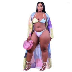 Kvinnors spårningsdräkter LFRVZ 2022 Summer High-End Beach Set Full Sleeve Open Stitch X-Long Clock 2 Piece Underwears Bikini Women 3