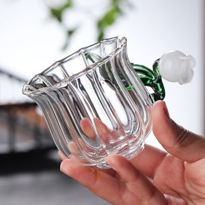 Wine Glasses Glass Tea Cup Lily of the Valley Pattern Handle Home Decoration