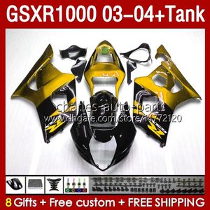 OEM-mässor för Suzuki GSXR-1000 K 3 GSXR 1000 CC K3 03 04 BODS 147NO.138 GSX-R1000 1000CC GSXR1000 03-04 GSX R1000 2003 2004 Injektion Mögelmöjlighetstank Golden Stock