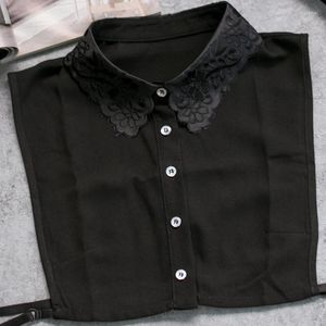 Blusas femininas suéter colar falso algodão elegante bordado flores pérolas renda meia -camisa colar para mulheres acessórios