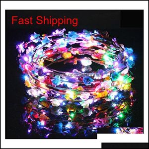 Other Fashion Accessories Flashing Led Hairbands Strings Glow Flower Crown Headbands Light Party Rave Floral Hair Garland Luminous Wr Dhgg6