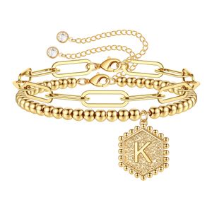 Colliers pendants bracelets initiaux dorés pour femmes 14K réel sier rose plaqué des adolescents adolescents bracelet de chaîne de trombone en papier couché je amrjp