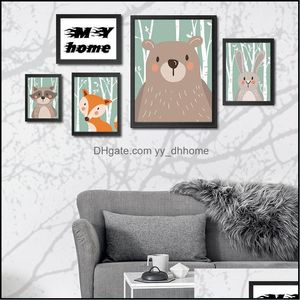 Pinturas desenho animado animal crianças sala fofa urso coelho raccoon decoração tintas de viva pôster decoração sem moldura dbc grow entregar dhgb6