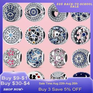 925 Srebrny koralik Fit Charms Pandora Charm Bransoletka Round Series Charms Flower Evil's Family Owl Charmes Ciondoli Diy Fine Kulki Biżuteria