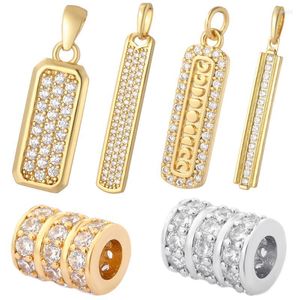 Charms geometrisk rektangel tagg f￶r smycken tillverkning tillbeh￶r Micro Pave Zircon Gold S￶ta DIY ￶rh￤ngen halsbandsarmband