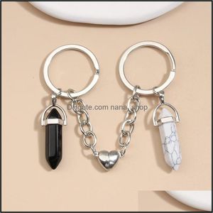 Keychains Keychain Natural Crystal Quartz Stone Key Ring Love Heart Magnetic Button Chains For Couple Friend Gifts Diy Handm Nanashop DH51G