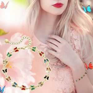 Banglery Jewelry for Women Gold Rose Placated Lucky Colorful Butterfly Bracelet Rhinestone Anklet Zirconia Misos de miçangas colar