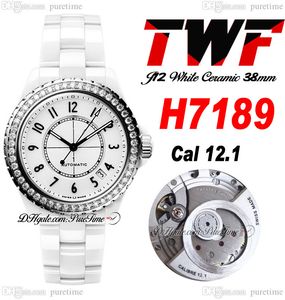 TWF J13 H7189 A12.1 Automatic Unisex Watch Mens Ladies 38mm Corea Ceramic Diamonds Bezel Белый циферблат.