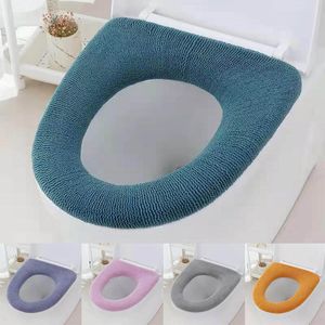 1 Stück Winter Warm Toilettensitzbezug Closestool Matte Waschbar Badezimmerzubehör Stricken Reine Farbe Weiche O-Form Pad Bidet Abdeckung 1222945