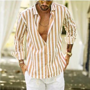 Masculino bot￣o para baixo camisas de manga comprida Spring outono casual elegante algod￣o leve para homens streetwear