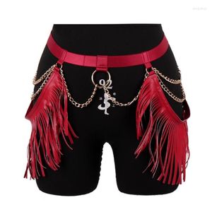 Belts Tassel Skirt Garter Body Harness Gothic Chain Ring Waist Cage Red Strappy Elastic Plus Size Sexy SuspenderParty Rave Thigh