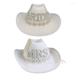 Beretti Western Style Women Cowboy Hat Wide Brim Pearl Perline Wedding per Cocktail Outdoor Engagement Party