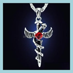 Pendant Necklaces Europe And America Punk Necklace Angel Wings Serpentine Cross Mens Cool Accessories Drop Delivery 2021 Jewelry Penda Dhzng