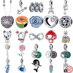 925 Gümüş Boncuk Fit Takılar Pandora Charm Bilezik Mavi Murano Cam Silgi Yengeç Yunus Gitar Charmes Ciondoli DIY İnce Boncuk Takı