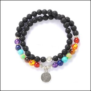 Braccialetti con ciondoli Albero della vita 6mm Charms Chakra Bracciale in pietra lavica nera Perline vulcano Aromaterapia Diffusore di oli essenziali per le donne Dhb4O