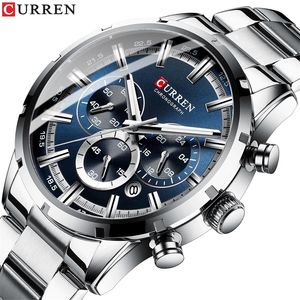 Нарученные часы Relogio Masculino Curren Fashion Mens Watch Top Brand Luxury Wrist Clock Clock Men Водонепроницаемый хронограф 220826