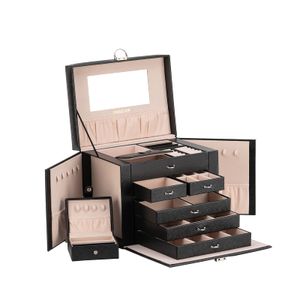 Boîtes à bijoux Smileshe Box pour femmes filles en cuir Pu grand rangement avec étui de voyage portable énorme présentoir verrouillable organisateur anneaux E ambDX