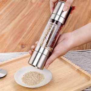 Mills Finer Pepper Mill Grinder 2 Arada 1 Paslanmaz Çelik Manuel Tuzlu Biber Öğütme Baharat Mutfak Araçları Yemek pişirme için öğütme 220827