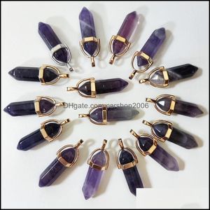 Charms Lot Amethyst Stone Kamień Naturalny sześciokątny wisiorek kolumnowy Reiki Healing for Women Naszyjnik