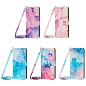 Marble Leather Wallet Cases For Iphone 14 Pro Max 13 12 11 8 7 SE 2022 Fashion Granite Quartz Rock Stone Card Slot Holder Flip Cover lady Phone Pouch Shoulder Strap