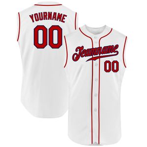 Jersey de beisebol sem mangas autêntica branca personalizada