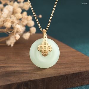 Wholesale chinese gold plated jewelry for sale - Group buy Pendant Necklaces China Style Women Jewelry Copper Coin Gold Plated Hetian Jade Jasper Retro Safety Buckle Clavicle Chain Necklace MM
