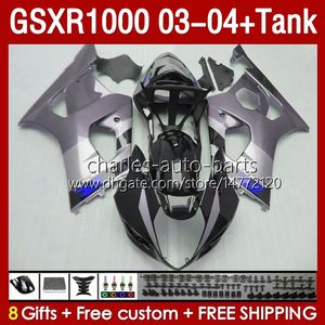 Fairings Kit & Tank For SUZUKI GSXR-1000 K 3 GSXR 1000 CC K3 03-04 Injection mold Body 147No.113 GSX-R1000 1000CC GSXR1000 2003 2004 GSX R1000 03 04 OEM Fairing black silvery