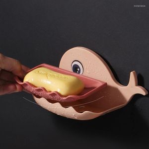 Soap Dishes Wall Mounted Plastic Hollow Out Dish Bathroom Cute Whale Shape Box Punch-Free Double Layer Draining Organizer Rack