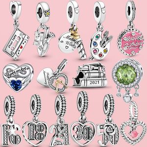 925 Gümüş Fit Pandora Charm Bilezik Boncuk Doğum Günü Kutlaması Yıldönümü Dangle Charmes Ciondoli Diy İnce Boncuk Takıları