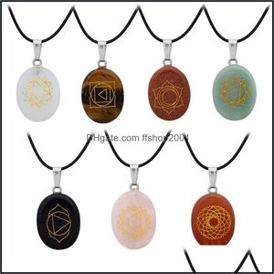 Pendant Necklaces Carve Religious Yoga Symbol Chakras Healing Natural Stone Necklace Pink Tigers Eye Rose Quartz Crystal Charms Jewel Dhcho