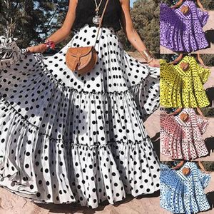 Röcke Ankunft Sommer Frauen Polka Dot Hohe Taille Rüschen A-linie Swing Maxi Rock Großhandel Drop