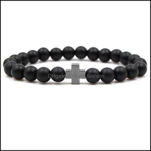 Beaded Strands Scrub Stone Black Magnet Colorf Cross Beads Bracelet Men And Women Cure Birthday Gift Drop Delivery 2021 Jewelry Brace Dhtlz