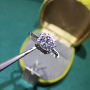 クラスターリングシルバー925オリジナルダイヤモンドテスト過去0 ブリリアントカットDカラークッション女性のための宝石宝石用