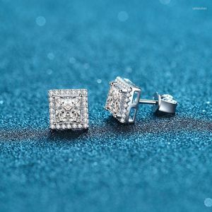 Stud Earrings Silver 925 Orignal Brilliant Cut 2 Carat Diamond Test Past Sparkling D Color Sqaure Moissanite Gemstone Jewelry