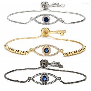 Link Bracelets Evil Blue Eye Shape Stainless Steel Chain Beaded Bracelet For Women Adjustable Brass Copper Zircon Jewelry Fashion Gifts