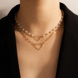 Чокер очаровательный жемчуг любовь сердца Ключицы Ключицы Простые каменные бусинки Ожерелье для женщин Свадебные украшения