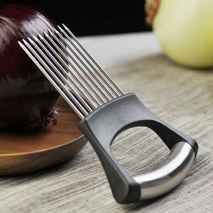 Torneiras de cozinha agulha de cebola de a￧o com suporte seguro suporte de ajuda f￡cil cortador de tomate f￳ia de m￣o de m￣o segura para faca port￡til 220827