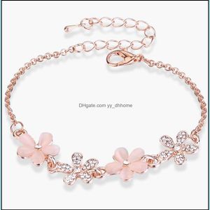 Gliederkette Frauen Blume Link Fußkettchen Armbänder Katzenauge Opal Fußkettchen Mode Charme Trendy Zubehör Armreifen Schmuck Drop Lieferung 202 DHNQA