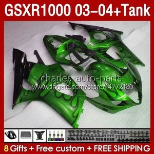 OEM Fairings gree flames Kit For SUZUKI GSXR 1000 CC K3 GSXR-1000 2003-04 Bodywork 147No.221 GSX-R1000 1000CC GSXR1000 03 04 GSX R1000 2003 2004 Injection mold Fairing