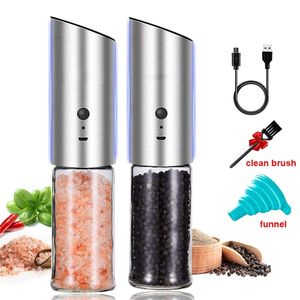 Mills Beeman Electric Salt and Pepper Grinder USB Laddningsbart salt och peppar Shaker Automatisk kryddverk med justerbar grovhet 220827