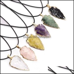 Pendant Necklaces Big Size Arrowhead Necklace Healing Natural Onxy Agates Amethysts Black Obsidian Purple Quartz Pink Crystal Jewelry Dhvfn