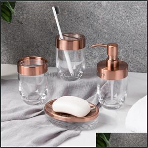 Set di accessori per il bagno Accessori per il bagno di lusso Dispenser per portasapone in ottone anticato Tazza per collutorio Bottiglia per lozione per spazzolinob Homeindustry Dha2F