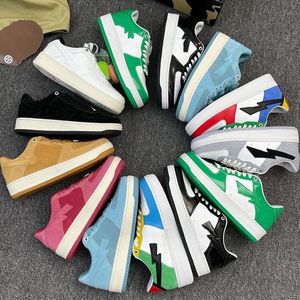 Bapestas Casual Shoes Low Men Women Black White Pastel Green Blue Suede Pink Mens Womens Trainers Outdoor Sports Sneakers Walking Jogging